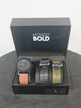 Movado Bold Men's Black Watch with Brown, Black and Olive Straps
